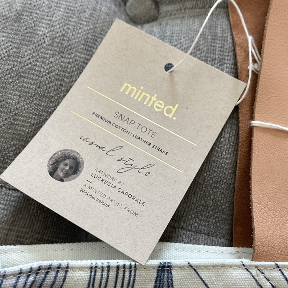 Minted Floral Canvas Tote Bag with Tan Straps, customized for “Trista” - Picture 3 of 7